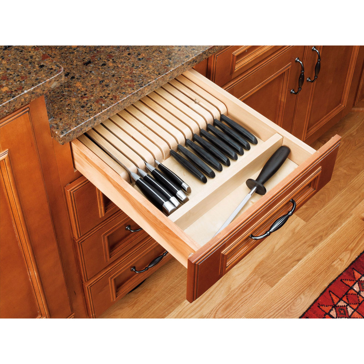 Rev-A-Shelf Wood Trim-to-Fit Knife Block Kitchen Drawer Organizer Insert